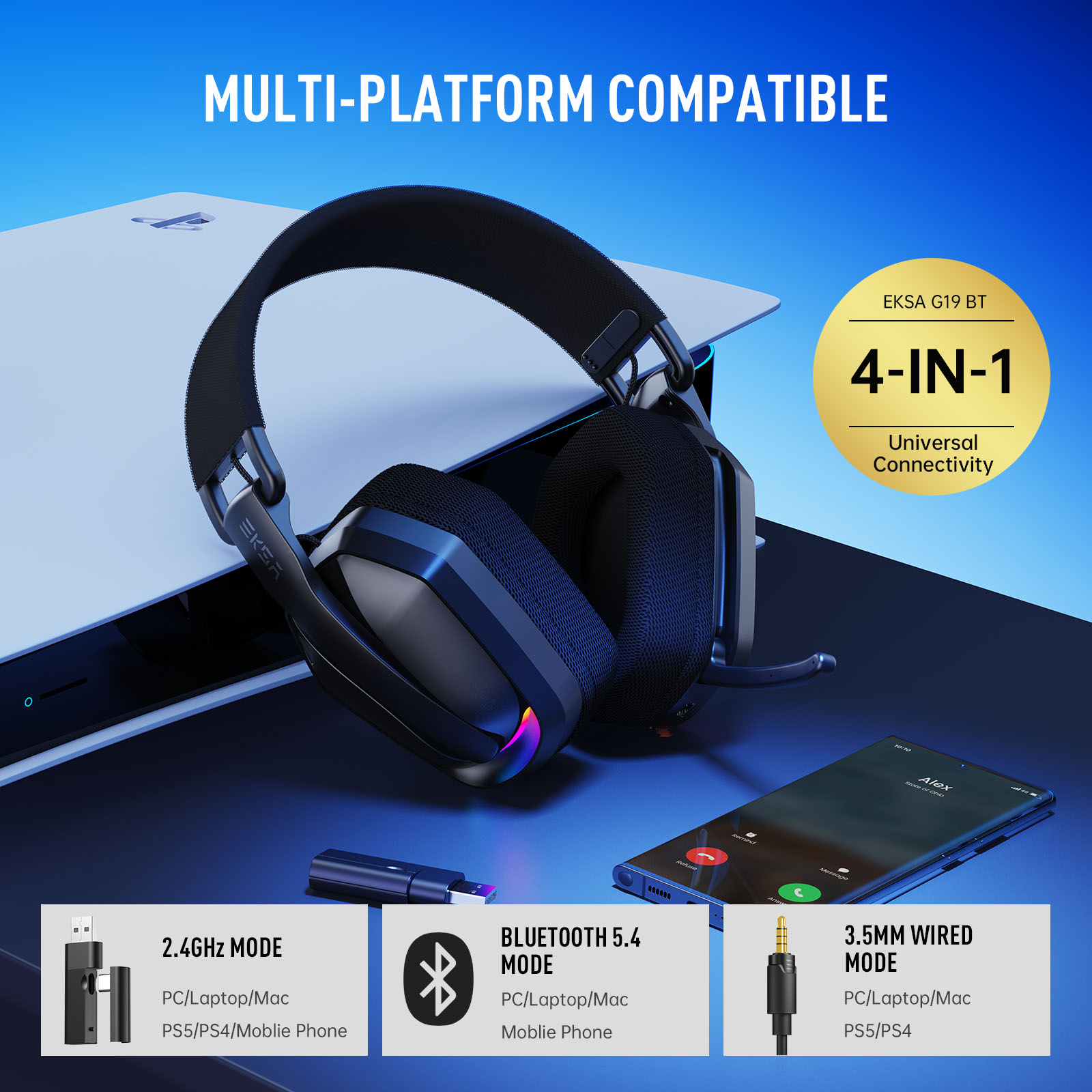 سماعات ألعاب لاسلكية EKSA G19B - مراجعة Gaming Headset 7.1 وسعره